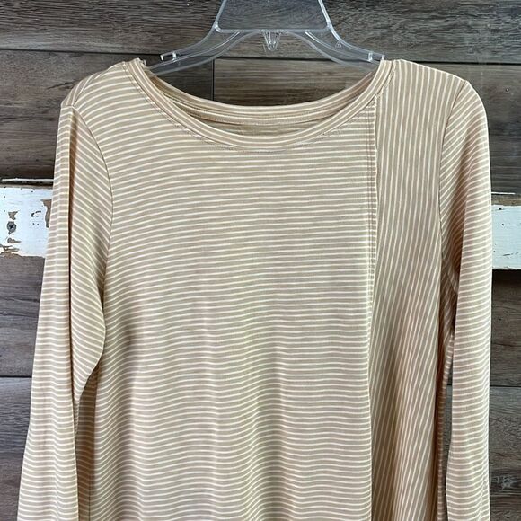 SOFT SURROUNDINGS CORA PIMA TEE Long Sleeve Layered Top Tan White Striped Sz Med - Picture 5 of 8